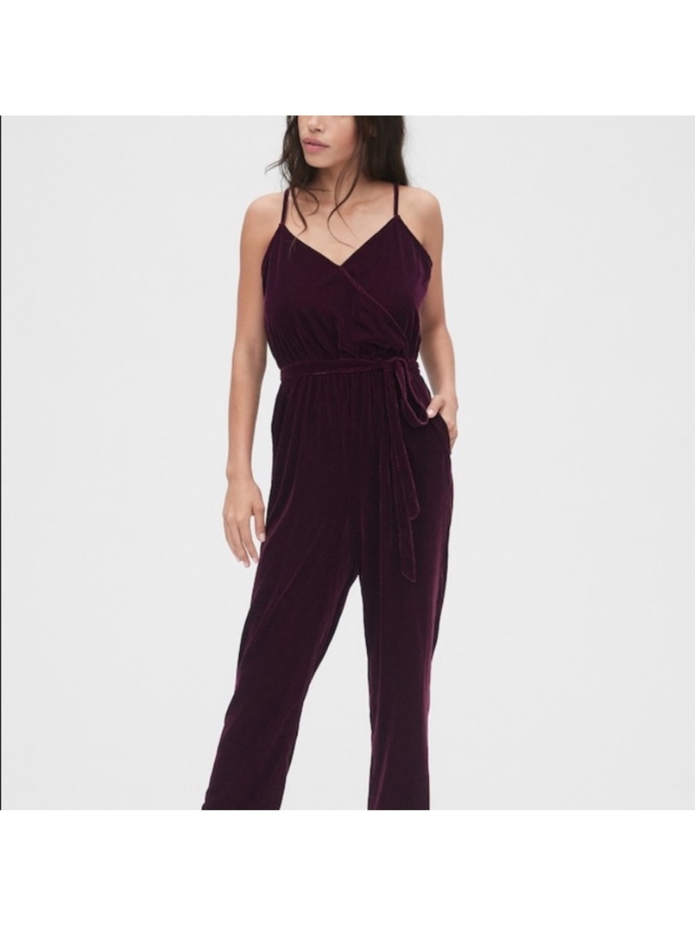 Gap Women’s 8 Tall Vamp Red Maroon Velvet Cami Jumpsuit New
